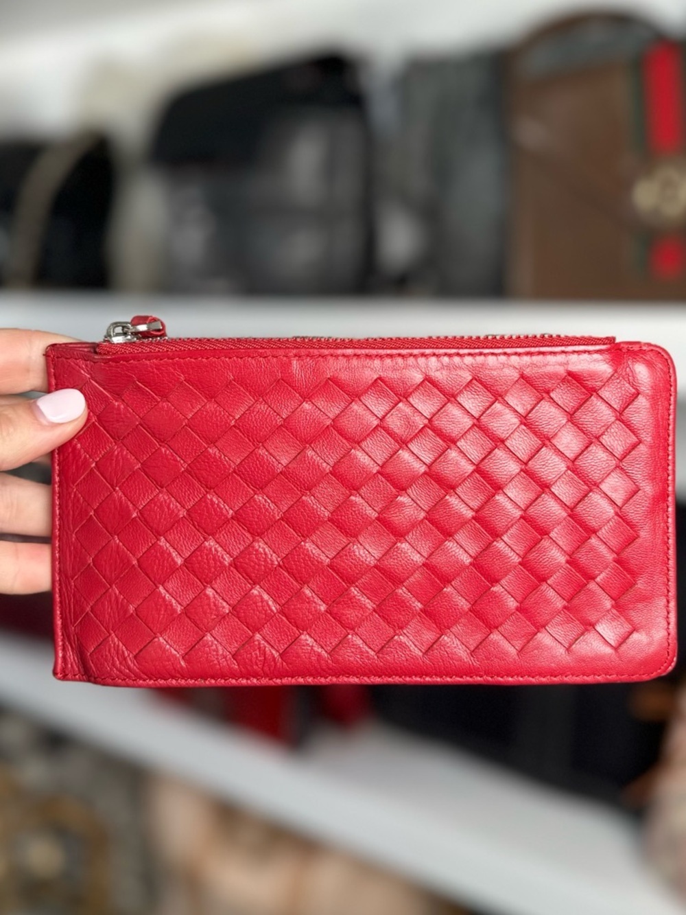 BOTTEGA RED ZIP WALLET